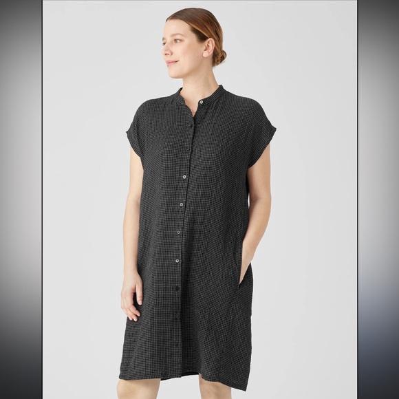 Eileen Fisher Dresses & Skirts - Eileen Fisher Puckered Organic Linen Shirtdress
Boxy Fit, Knee Length